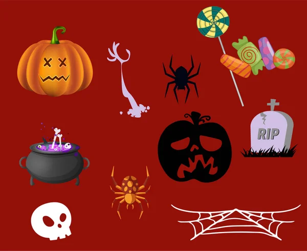 Abstrakte Happy Halloween Objekte Oktober Hintergrund Mit Kürbis Orange Candy — Stockvektor