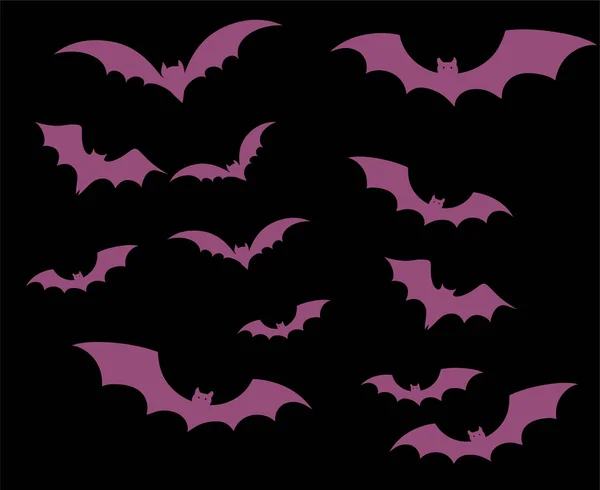 Bats Purple Objects Signs Symmbols Vector Illustration Black Background — стоковый вектор