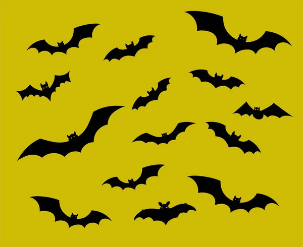 Bats Objects Vector Signs Symbols Illustration Yellow Background — Stock Vector