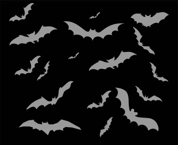 Bats Gray Objects Vector Signs Symbols Illustration Black Background — 스톡 벡터