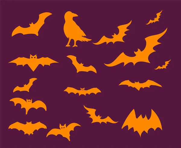 Bats Orange Objects Signs Symbols Vector Illustration Purple Background — 스톡 벡터