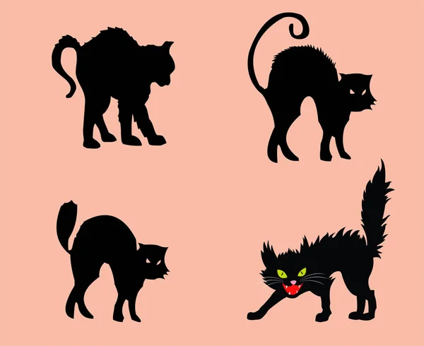 Gatos Objetos Pretos Vetores Sinais Símbolos Ilustração Com Fundo Rosa — Vetor de Stock