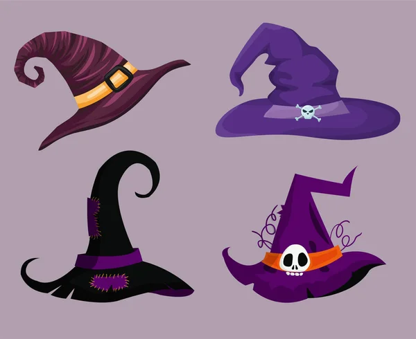 Hats Objects Signs Symbols Vector Illustration Abstract Purple Background — Stock Vector