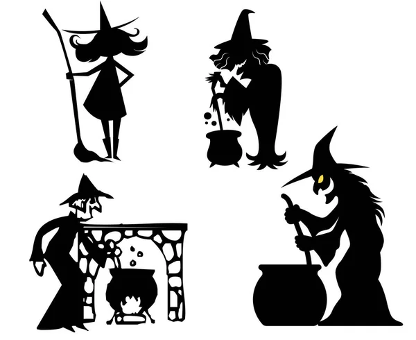 Strega Halloween Oggetti Neri Segni Simboli Vettoriale Illustrazione Astratta Con — Vettoriale Stock