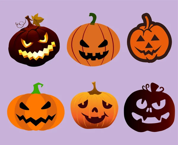 Kürbis Halloween Objekte Zeichen Symbole Vektor Illustration Abstrakt Mit Lila — Stockvektor
