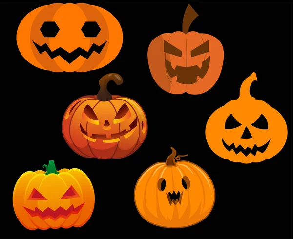 Pumpkin Halloween Objekter Skilt Symboler Vektorillustrasjon Abstrakt Med Svart Bakgrunn – stockvektor