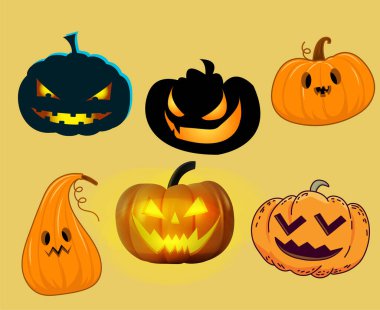 Balkabağı Cadılar Bayramı Nesneleri Semboller Vektör İllüzyonu Özeti Sarı Arkaplan