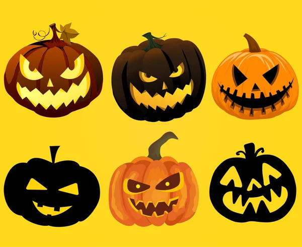 Pumpkin Halloween Objekter Skilter Symboler Vektorillustrasjon Abstrakt Med Gul Bakgrunn – stockvektor