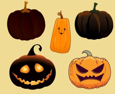 Balkabağı Cadılar Bayramı Nesneleri Kahverengi Arkaplan Özeti Sembolleri Vektör İllüzyonunu İşaretler