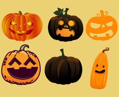 Balkabağı Cadılar Bayramı Nesneleri Semboller Vektör İllüzyonu Özeti Sarı Arkaplan