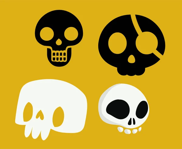 Skulls Black White Objects Signs Symbols Vector Illustration Abstract Yellow — Stock Vector