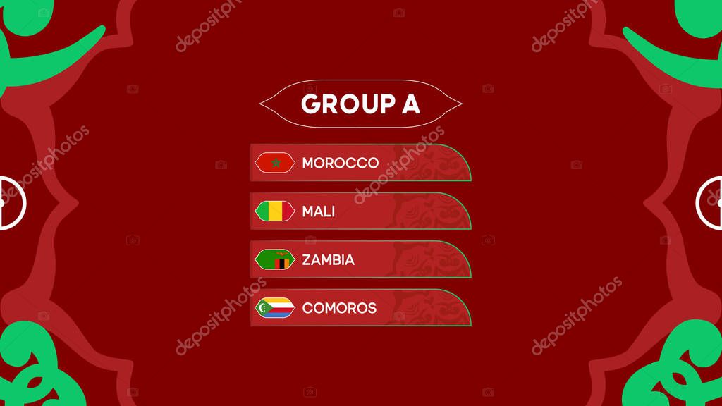 African Nations Morocco 2025 Group A Teams Flags Countries African Football Design Vector Illustration