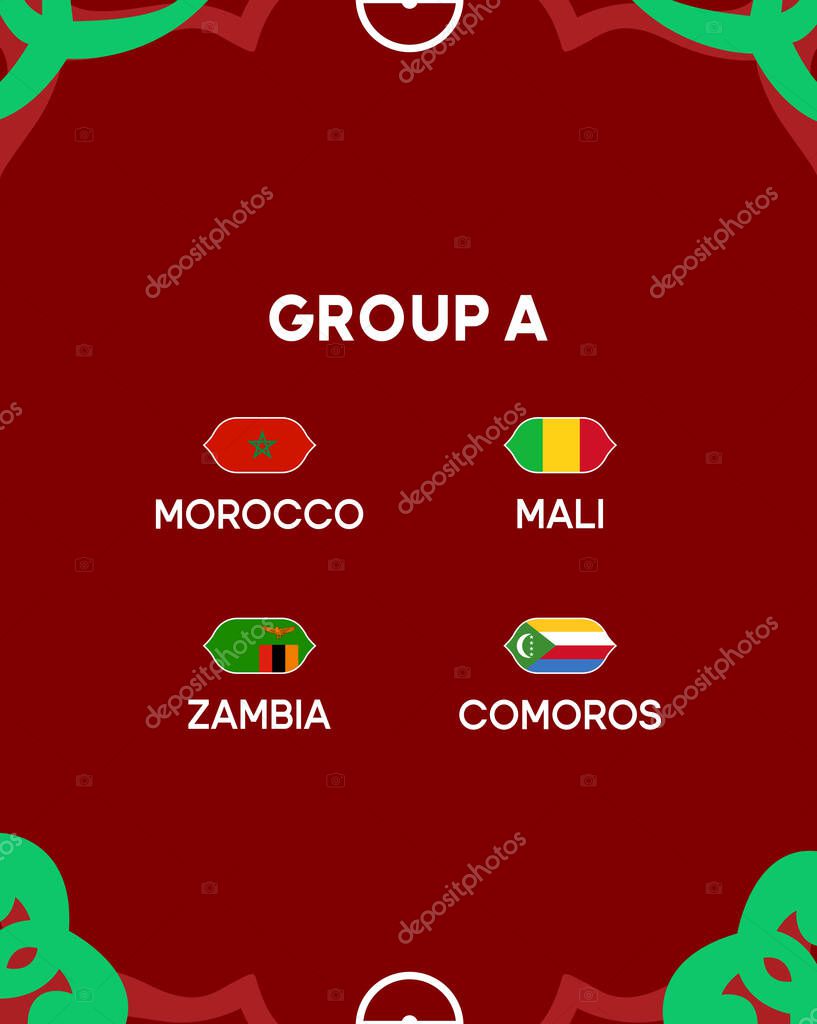African Nations Morocco 2025 Teams Group A Flags Countries Design African Football Vector Illustration
