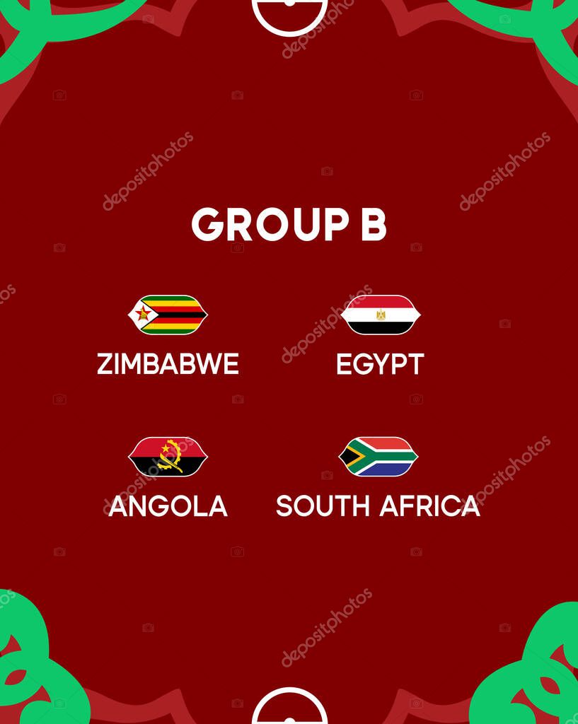 African Nations Morocco 2025 Teams Flags Group B Countries Design African Football Vector Illustration
