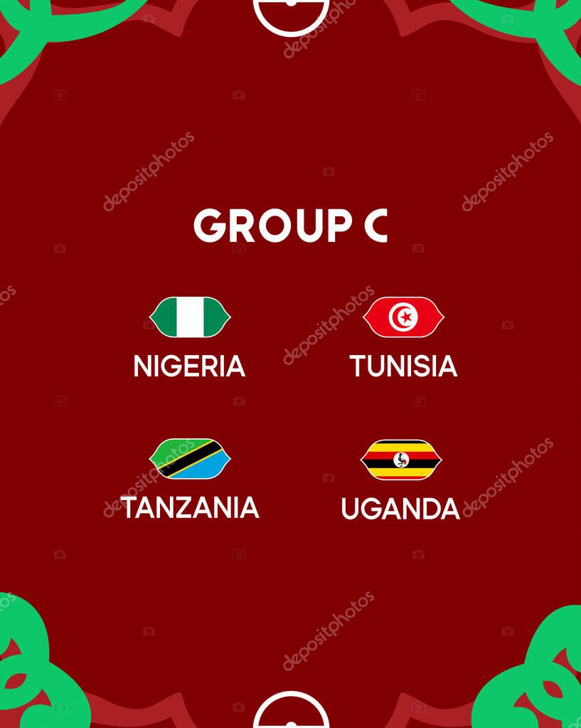 African Nations Morocco 2025 Teams Group C Flags Countries Design African Football Vector Illustration