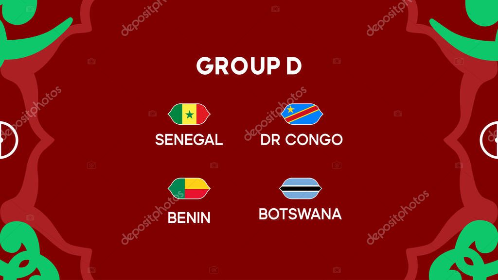 African Nations Morocco 2025 Teams Group D Flags Countries Design African Football Vector Illustration