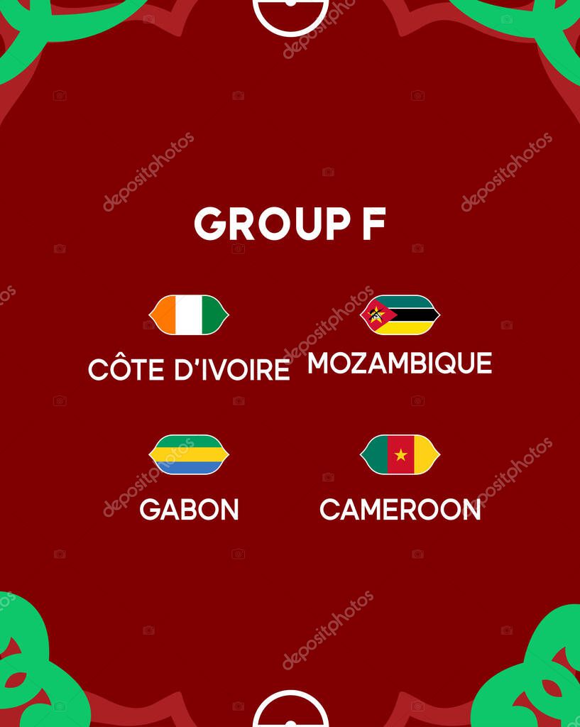 African Nations Morocco 2025 Teams Flags Group F Countries Design African Football Vector Illustration