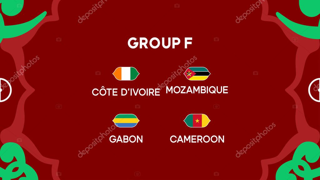 African Nations Morocco 2025 Teams Group F Flags Countries Design African Football Vector Illustration