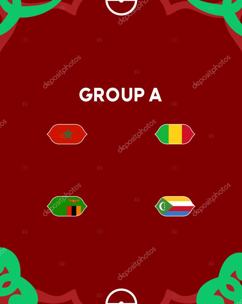 African Nations Morocco 2025 Group A Teams Flags Countries Design African Football Vector Illustration