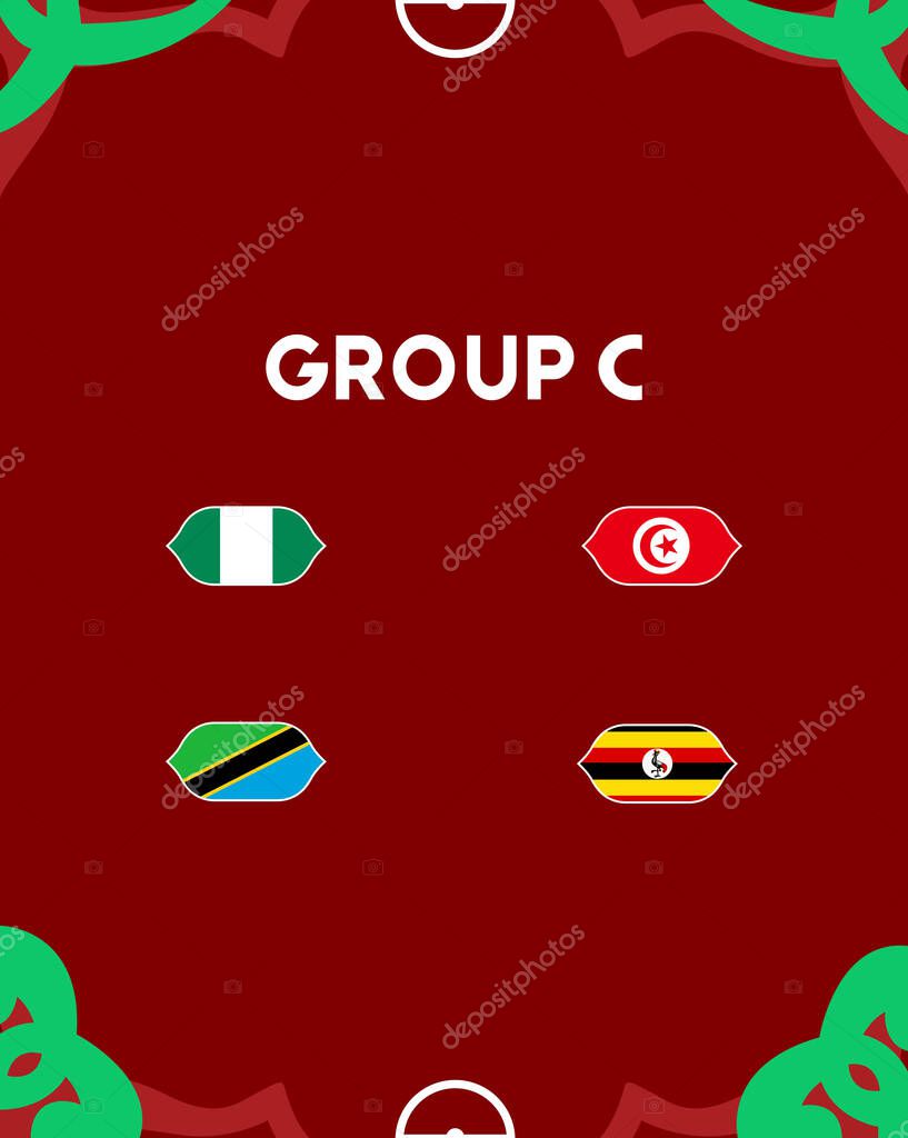 African Nations Morocco 2025 Group C Teams Flags Countries Design African Football Vector Illustration
