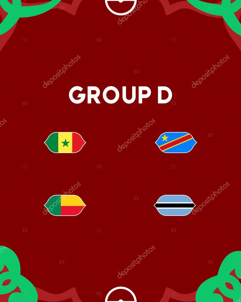 African Nations Morocco 2025 Group D Flags Teams Countries Design African Football Vector Illustration