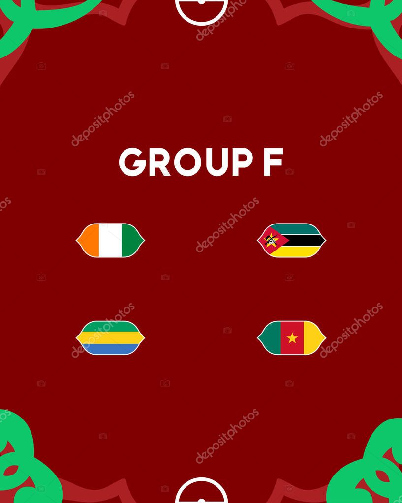 African Nations Morocco 2025 Group F Flags Teams Countries Design African Football Vector Illustration