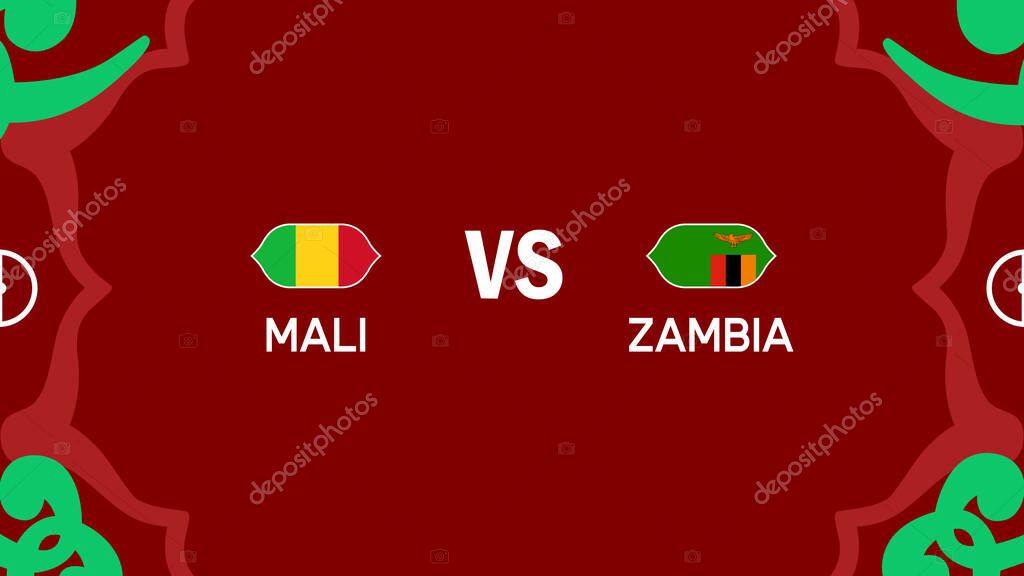 Mali And Zambia African Nations Morocco 2025 Teams Flags Countries African Football Symbol Logo Design Vector Illustration