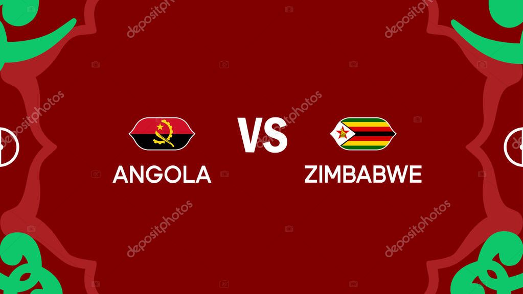 Angola And Zimbabwe African Nations Morocco 2025 Teams Flags Countries African Football Symbol Logo Design Vector Illustration