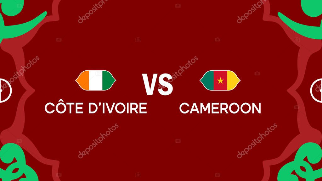 Ivory Coast And Cameroon African Nations Morocco 2025 Teams Flags Countries African Football Symbol Logo Design Vector Illustration
