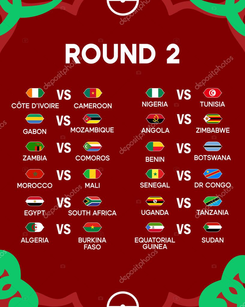 African Nations Morocco 2025 Matches Round 2 Teams Flags Countries African Football Symbol Logo Design Vector Illustration