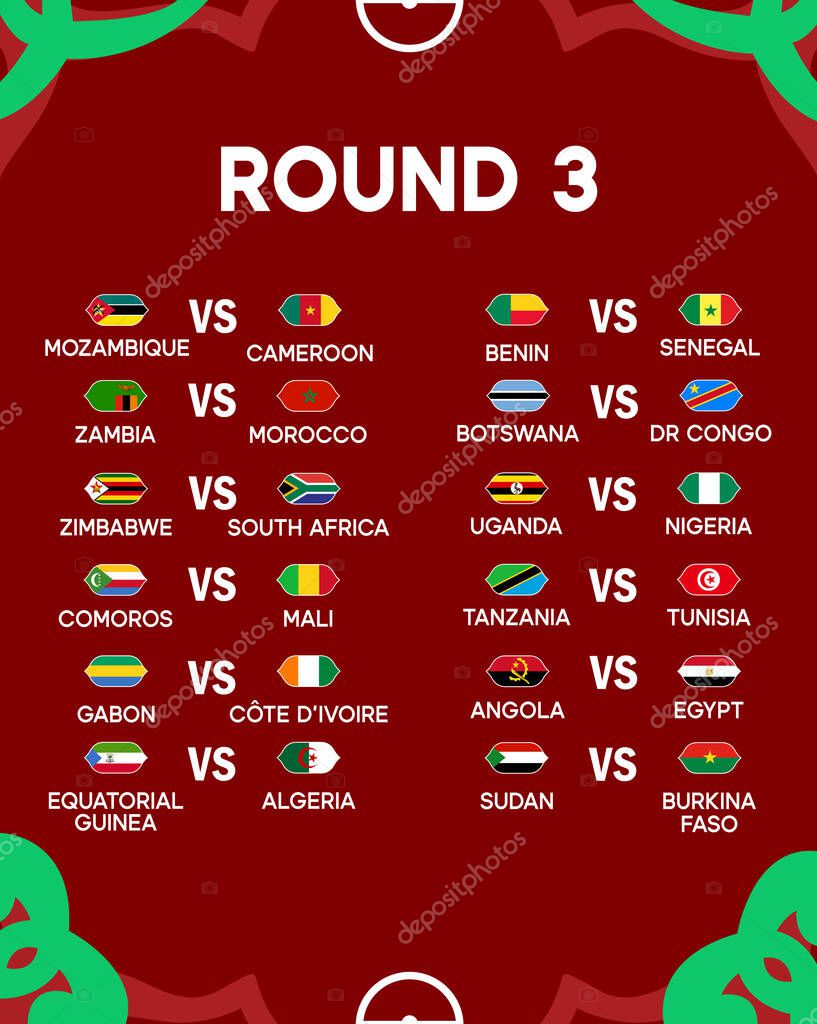 African Nations Morocco 2025 Matches Round 3 Teams Flags Countries African Football Symbol Logo Design Vector Illustration