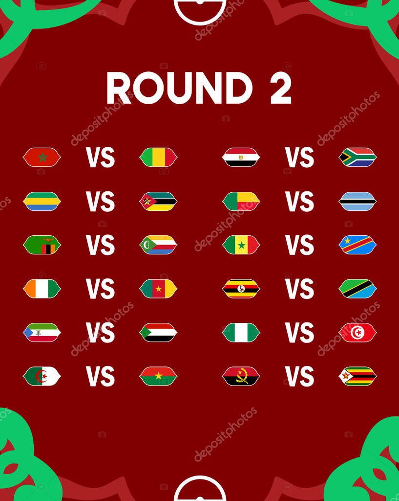 African Nations Morocco 2025 Matches Round 2 Teams Flags Countries African Football Logo Design Vector Illustration