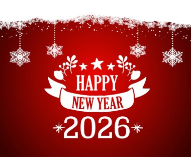 Mutlu yıllar 2026 Tatil Soyut Kırmızı ve Beyaz Tasarım Sembol Vektörü İllüstrasyonu