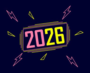 Mutlu yıllar 2026 Tatil Sarı ve Pembe Neon Renk Tasarımı Soyut Vektör İllüstrasyonu