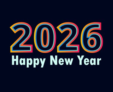 Mutlu yıllar 2026 Tatil Renkleri Tipografi Tasarımı Soyut Vektör İllüstrasyonu