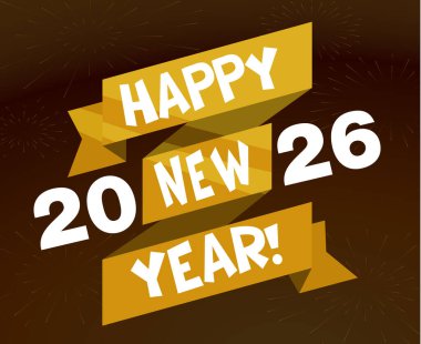 Mutlu yıllar 2026 Kahverengi Renk Tipografisi Tasarımı Soyut Vektör İllüstrasyonu