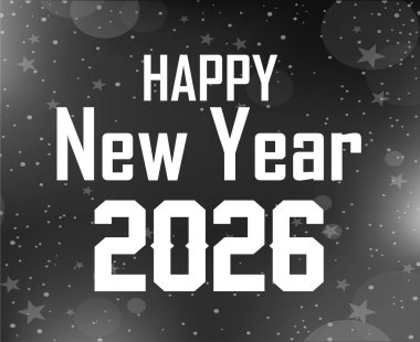 Mutlu yıllar 2026 Siyah ve Beyaz Parıltısı Parlak Tasarımlı Soyut Yaratıcı Vektör İllüzyonu