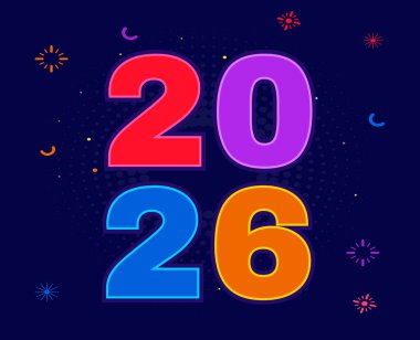 2026 Mutlu Yeni Yıl Tasarımı Çok Renkli Şenlikli Soyut Yaratıcı Vektör İllüstrasyonu