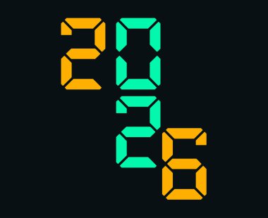 Mutlu yıllar 2026 Yeşil Cyan ve Sarı Soyut Soyut Tasarım Vektörü İllüstrasyonu