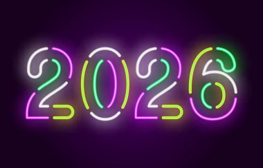 2026 Mutlu Yıllar Neon Kutlaması Soyut Tasarım Logosu Sembol Vektörü İllüstrasyonu