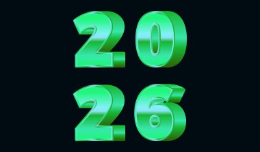 2026 Mutlu Yıllar 3D Yeşil Cyan Renk Tasarımı Soyut Sembol Vektör İllüstrasyon Arkaplanı