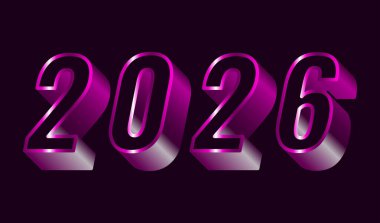 2026 Mutlu Yeni Yıl Tasarımı Mor Gerçekçi Renk Logosu Soyut Sembol Vektör Çizim Arkaplanı