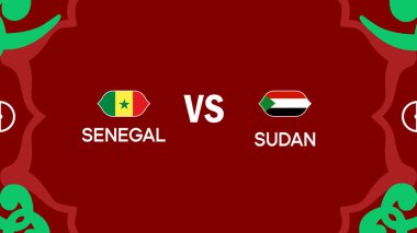 Senegal ve Sudan Afrika Ulusları Fas 2025 Bayrak Ekibi Afrika Futbol Logosu Tasarım Vektörü İllüstrasyonu