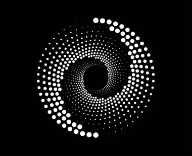Noktalı Noktalı Hız Çizgileri Spiral Dairesel Siyah ve Beyaz Soyut Tasarım Vektör Resimleri