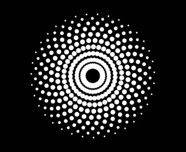 Spiral Dairesel Noktalar Şablon Siyah ve Beyaz Renkli Geometrik Döndürme Mandala Soyut Tasarım Vektörü Çizimi