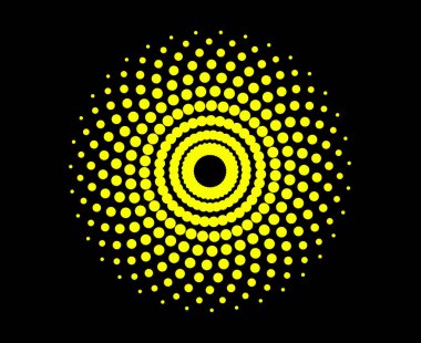Spiral Dairesel Noktalar Şablon Sarı Renk Geometrik Döndürme Mandala Soyut Tasarım Vektörü Çizimi