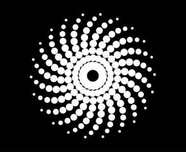 Flaşlı Spiral Noktalar Girdap Şablonu Siyah ve Beyaz Tasarım Soyut Değişken Doku Vektör Çizimi