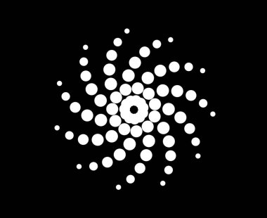 Spiral Noktalar Girdap Şablonu Siyah ve Beyaz Renk Soyut Tasarım Dinamik Doku Vektör Çizimi