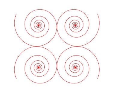 Eşit Spiral Çizgiler Şablon Kırmızı Renk Soyut Tasarım Doku Vektör Resimleri