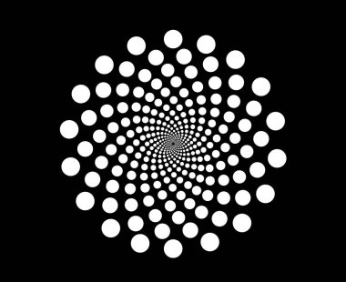 Spiral Dairesel Noktalar Şablon Siyah ve Beyaz Renkli Soyut Tasarım Vektör İllüstrasyonu